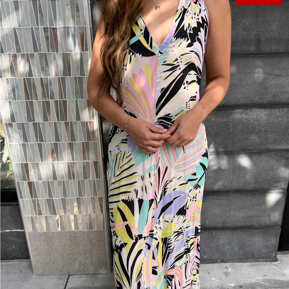 Indah Pink and Black Plunge Sundress Maxi